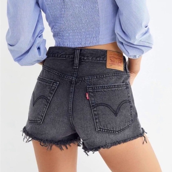 LEVI'S 501 Jean Shorts Button Fly Distressed Off Black SZ 26 - Picture 1 of 12